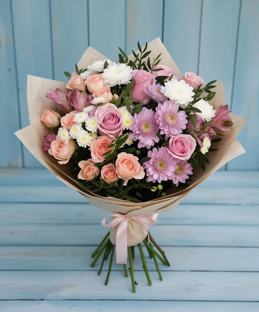 Букет цветов из: Хризантемы, Розы и Альстромерии в Бавтугае